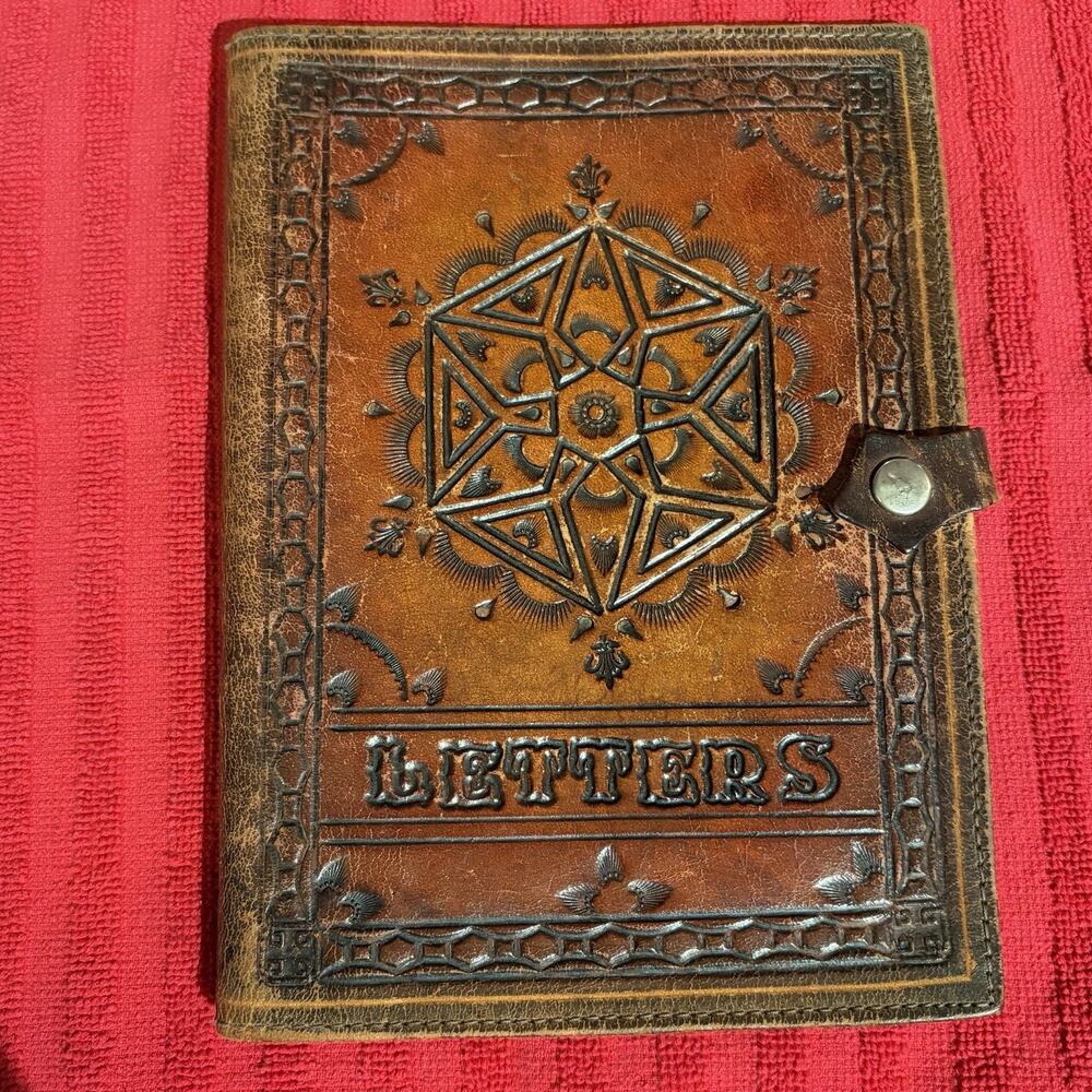 Vintage Leather Letters Journal Hand Tooled Interior Pockets